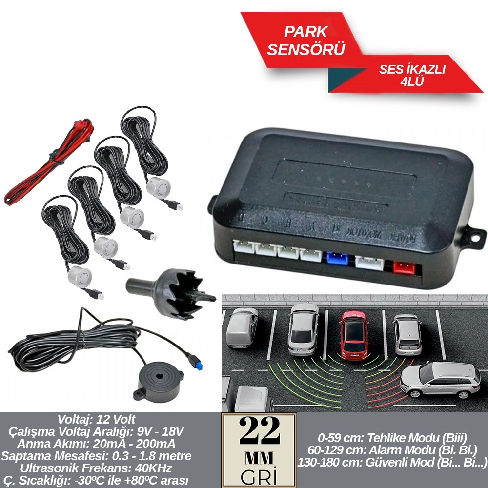 Replax Park Sensörü 22 mm Gri Ses Ikazlı A+Kalite BR0015921