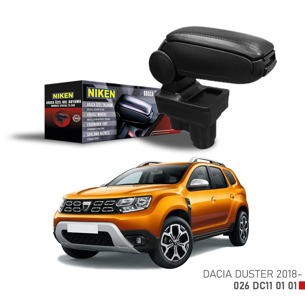 Niken Dacia Duster 2018 Sonrası Araca Özel Kol Dayama Siyah