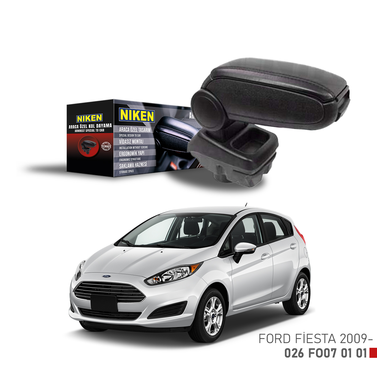 Niken Ford Fiesta 2009 Sonrası Araca Özel Kol Dayama Siyah
