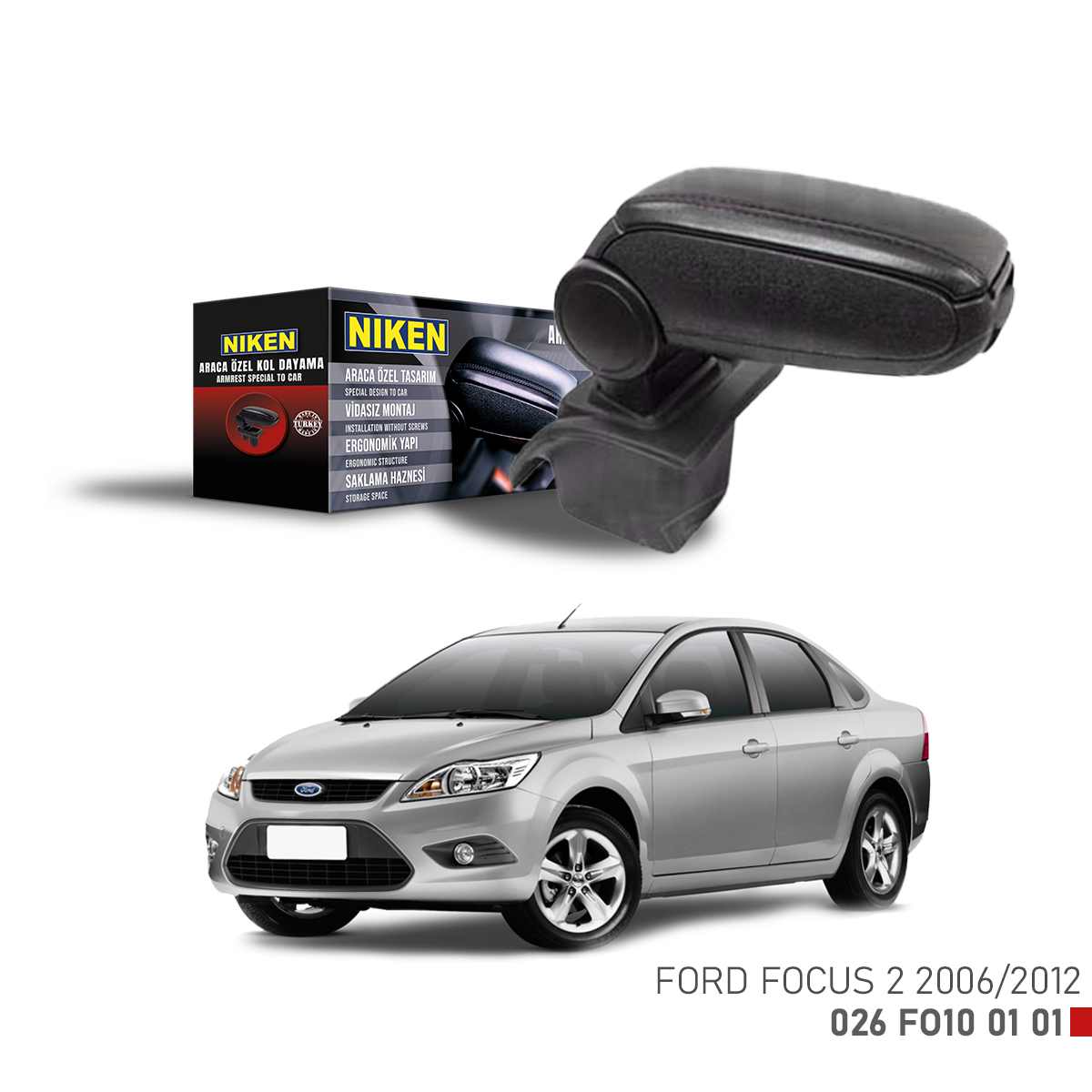 Niken Ford Focus 2 2006-2012 Arası Araca Özel Kol Dayama Siyah