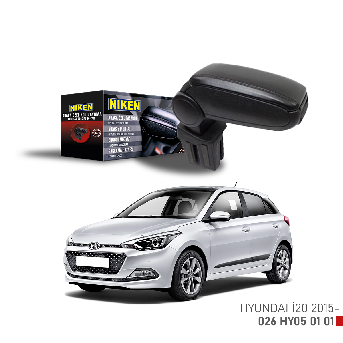 Niken Hyundai İ20 2015 Sonrası Araca Özel Kol Dayama Siyah