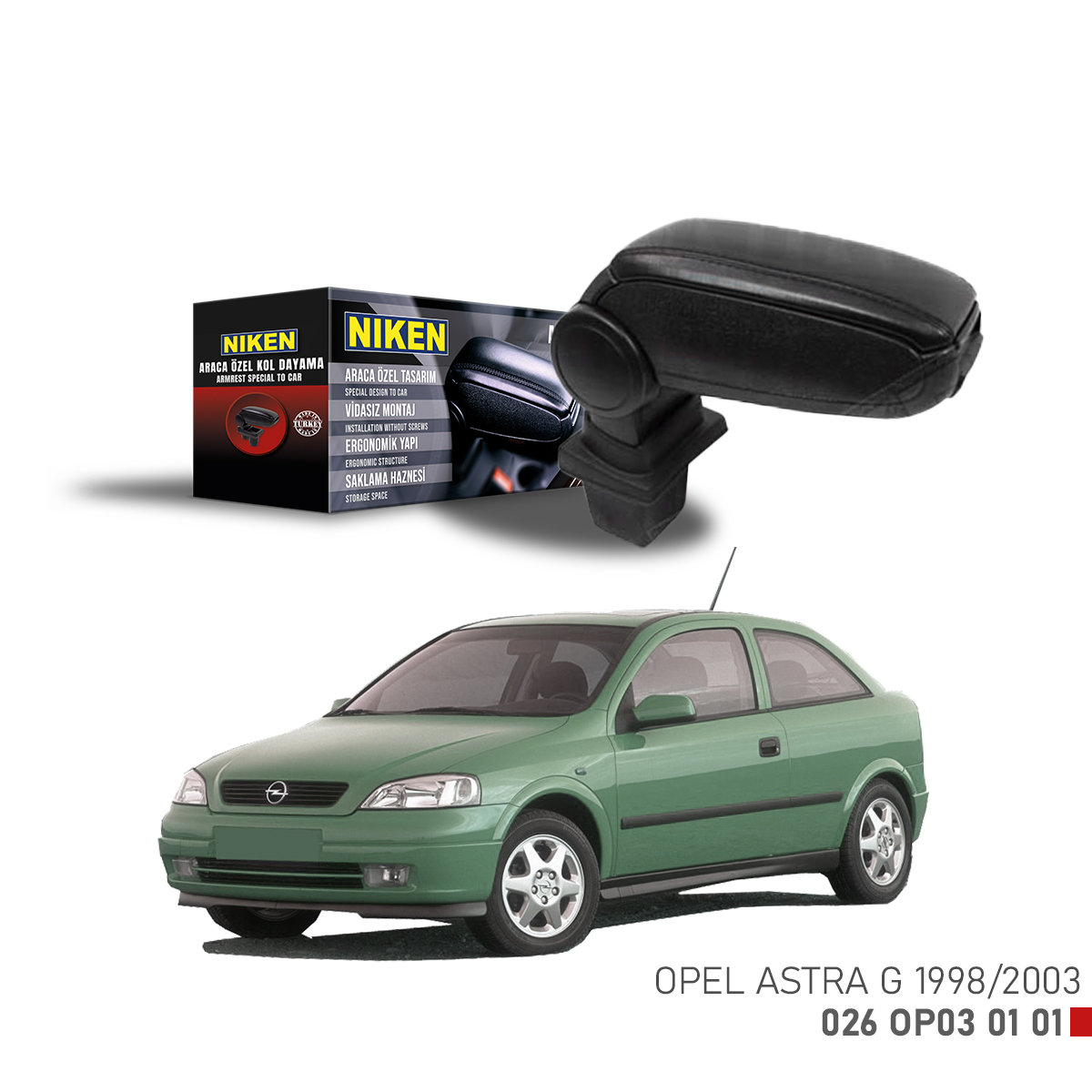 Niken Opel Astra G 1998-2003 Arası Araca Özel Kol Dayama Siyah