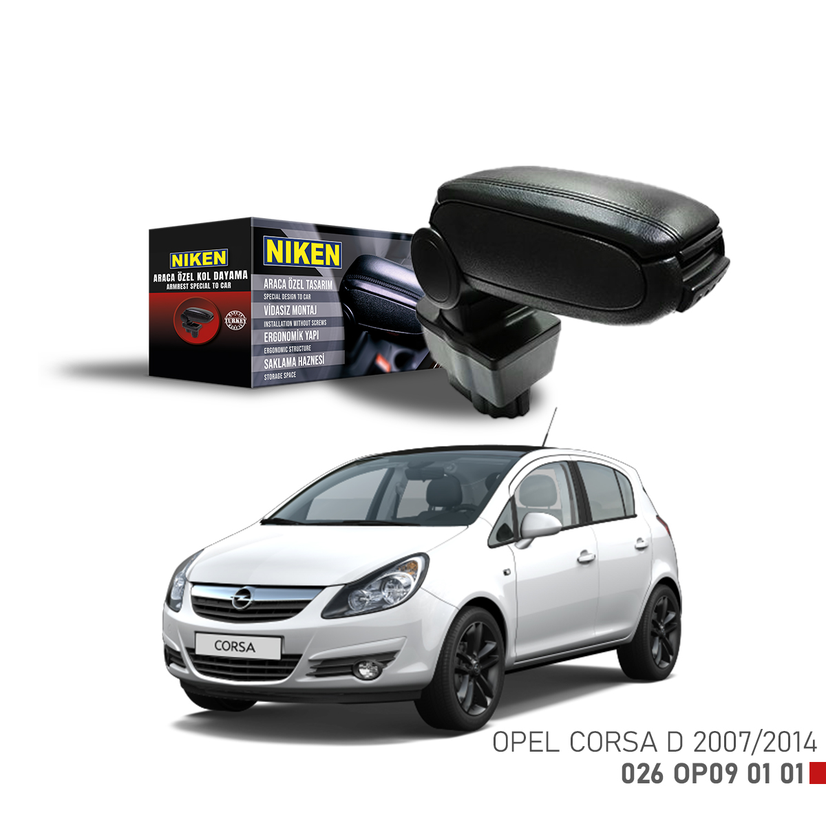 Niken Opel Corsa D 2007-2014 Arası Araca Özel Kol Dayama Siyah