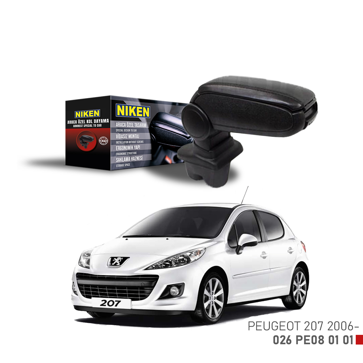 Niken Peugeot 207 Araca Özel Kol Dayama 2006 Sonrası Siyah