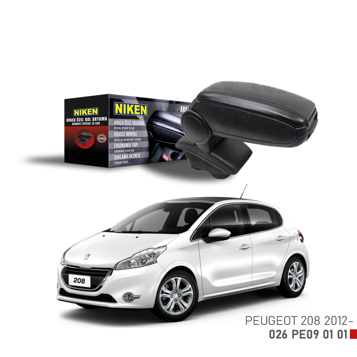 Niken Peugeot 208 Araca Özel Kol Dayama 2012 Sonrası Siyah