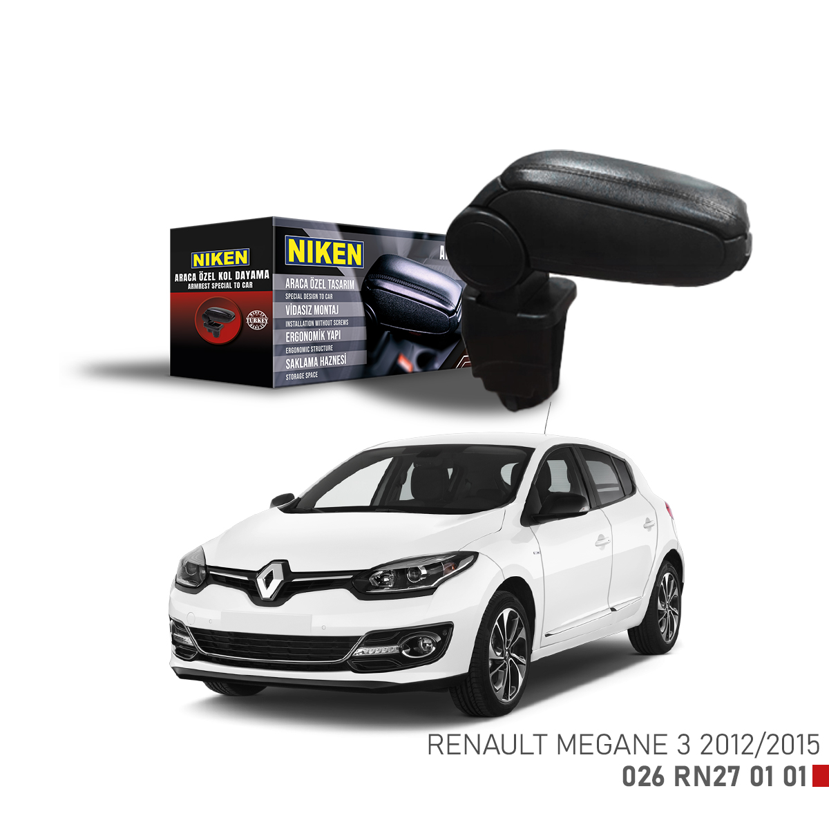 Niken Renault Megane 3 2012-2015 Arası Araca Özel Kol Dayama Siyah