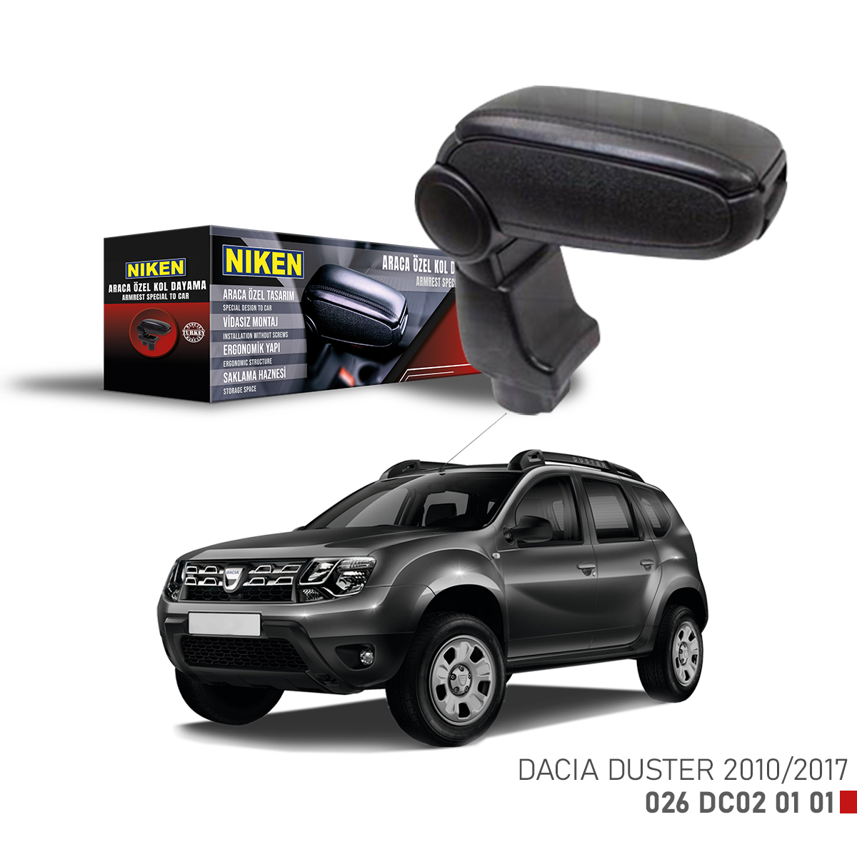 Niken Dacia Duster 2010-2017 Arasi Araca Özel Kol Dayama Siyah