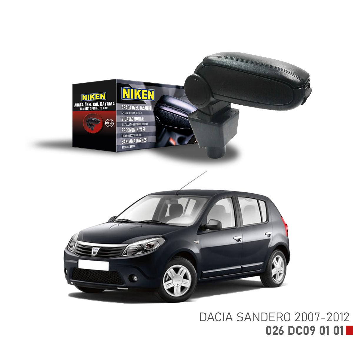 Niken Dacia Sandero 2007-2012 Arasi Araca Özel Kol Dayama Siyah