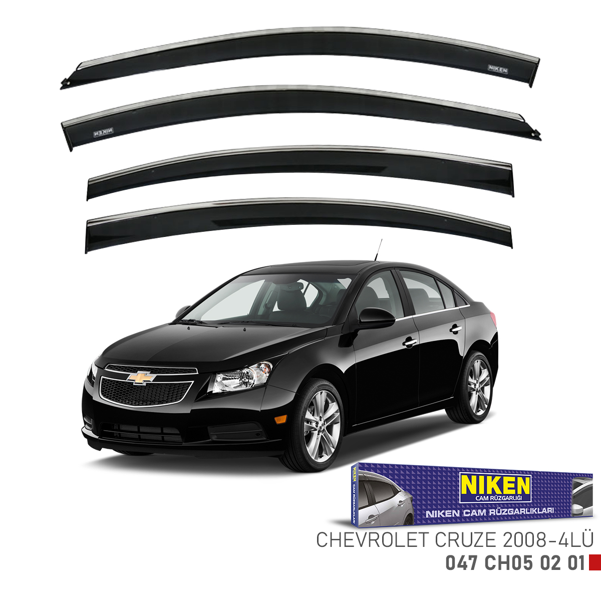 Niken Chevrolet Cruze 2008 Sonrası Kromlu Cam Rüzgarlığı 4Lü