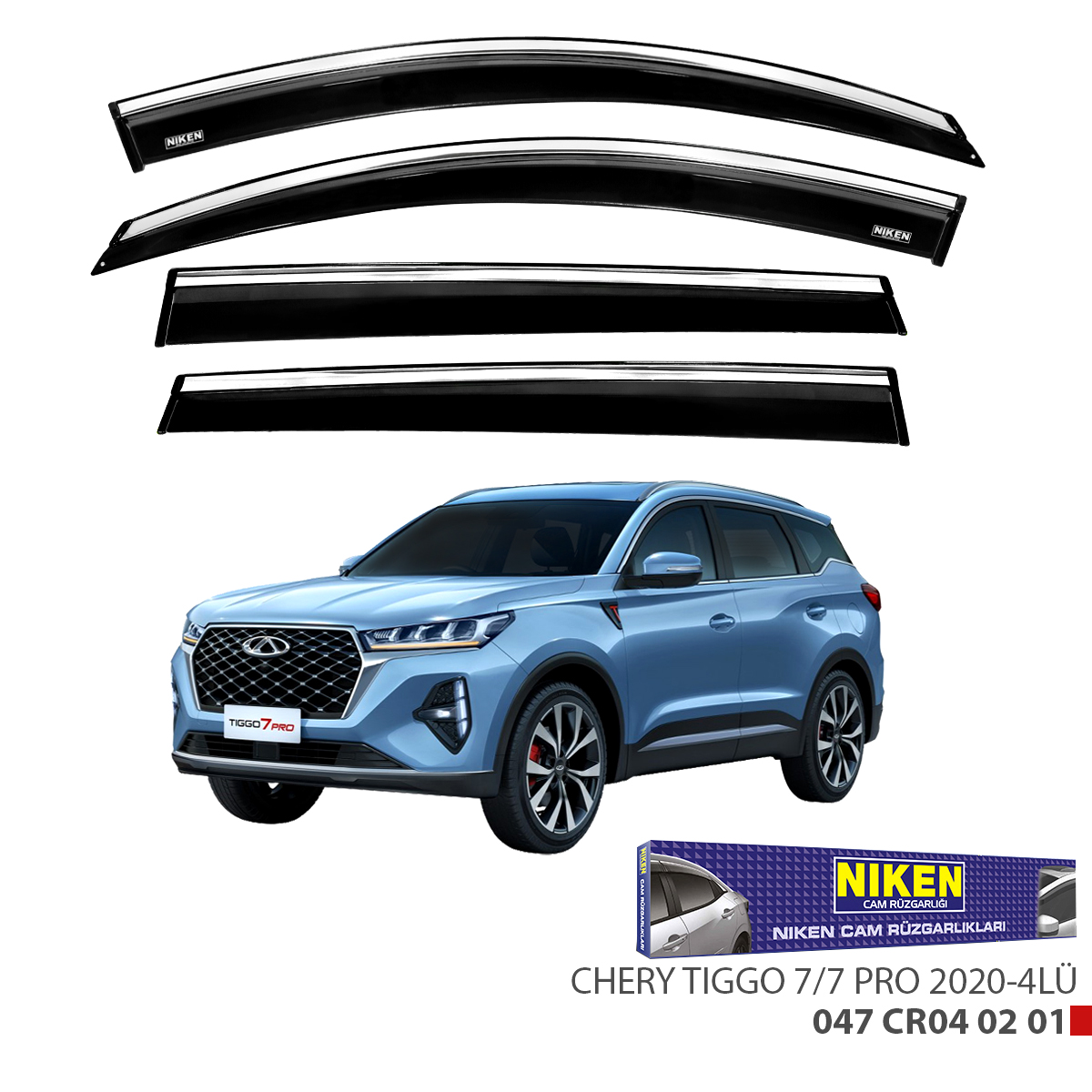 Niken Chery Tiggo 7/7 Pro 2020 Sonrası Kromlu Cam Rüzgarlığı 4Lü