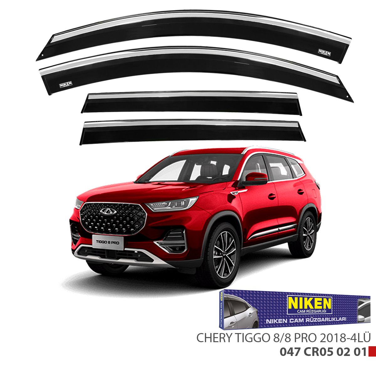 Niken Chery Tiggo 8/8 Pro 2018 Sonrası Kromlu Cam Rüzgarlığı 4Lü