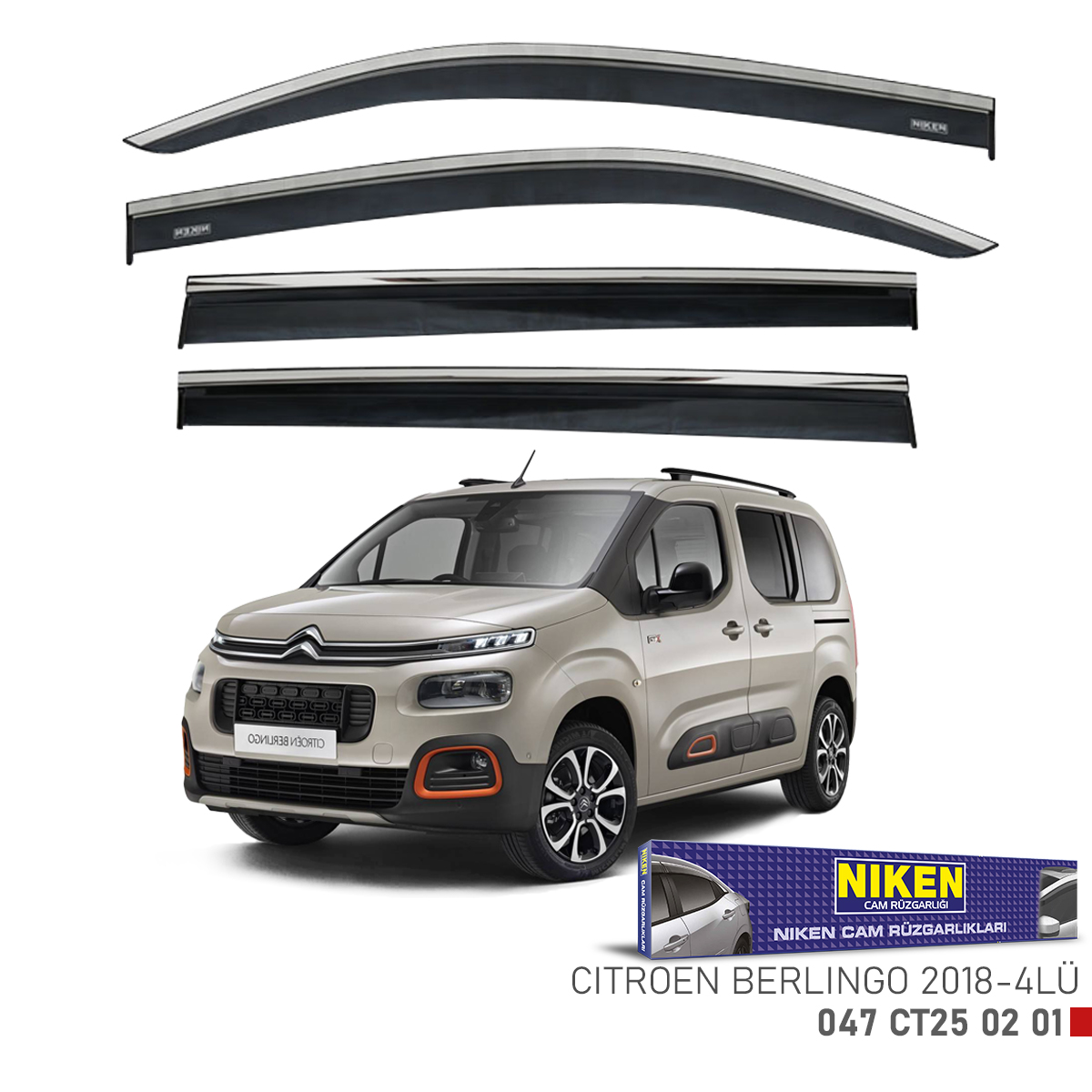 Niken Citroen Berlingo 2018 Sonrası Kromlu Cam Rüzgarlığı 4Lü