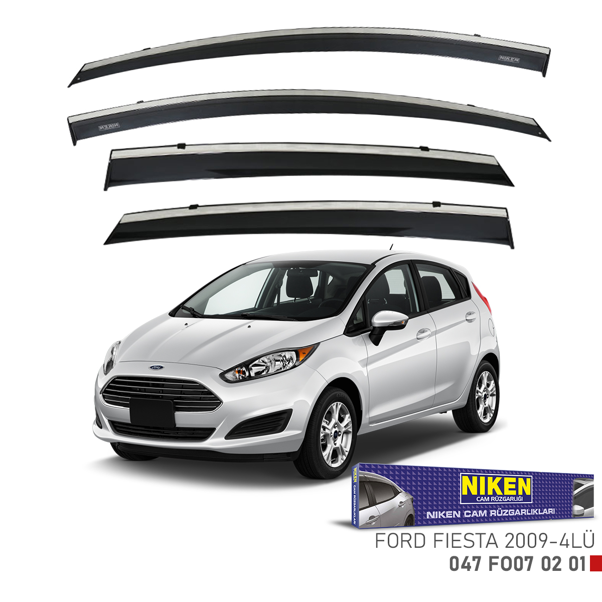 Niken Ford Fiesta 2009 Sonrası Kromlu Cam Rüzgarlığı 4Lü