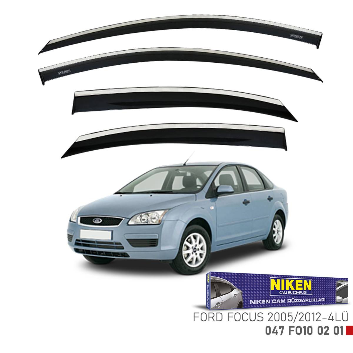 Niken Ford Focus 2005-2012 Kromlu Cam Rüzgarlığı 4Lü