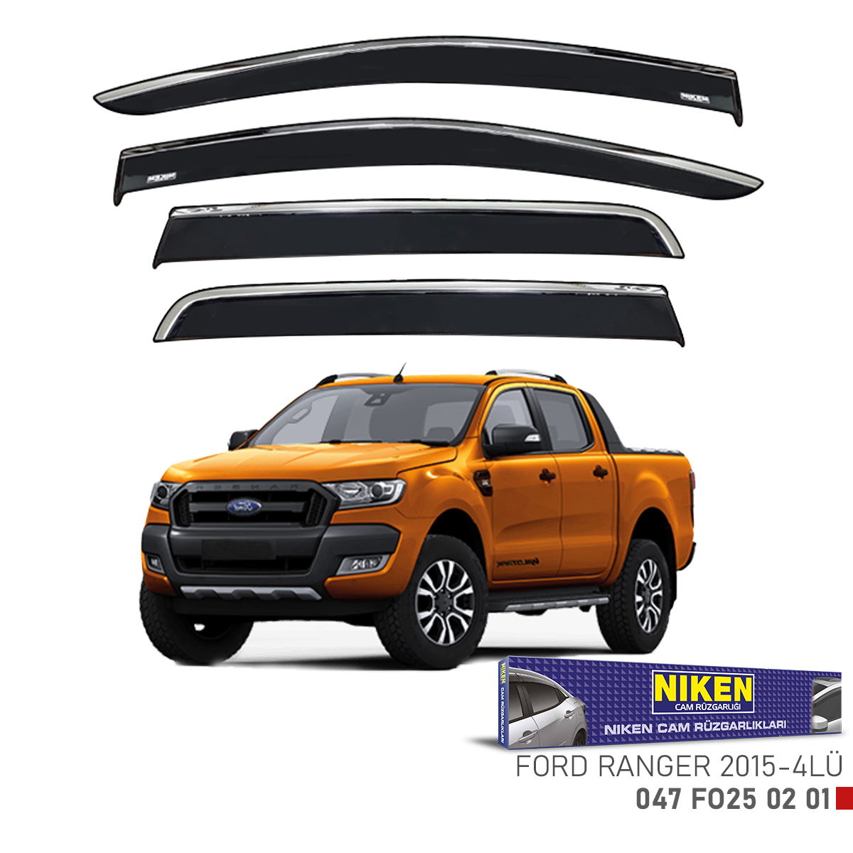 Niken Ford Ranger 2015 Sonrası Kromlu Cam Rüzgarlığı 4Lü