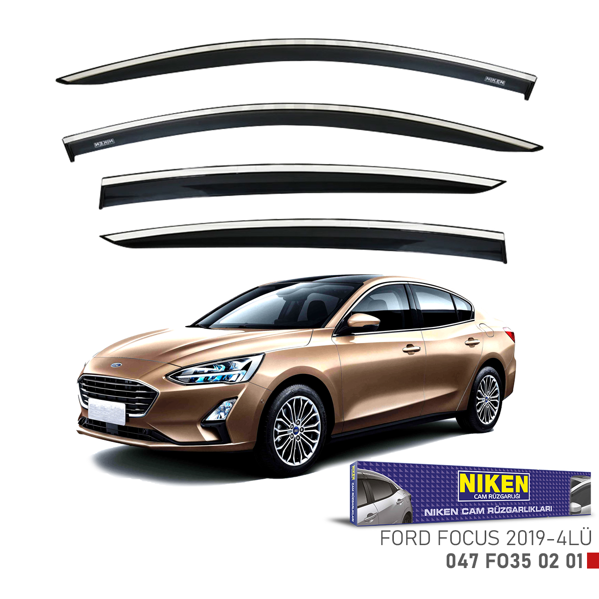 Niken Ford Focus 2019 Sonrası Kromlu Cam Rüzgarlığı 4Lü