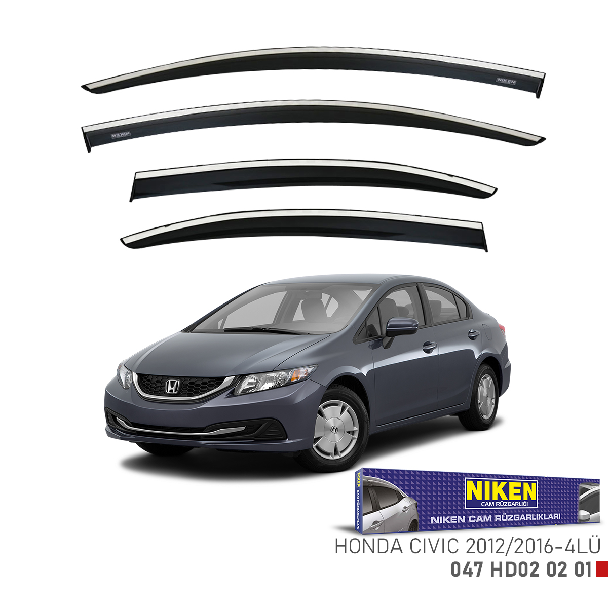 Niken Honda Civic 2012-2016 Kromlu Cam Rüzgarlığı 4Lü