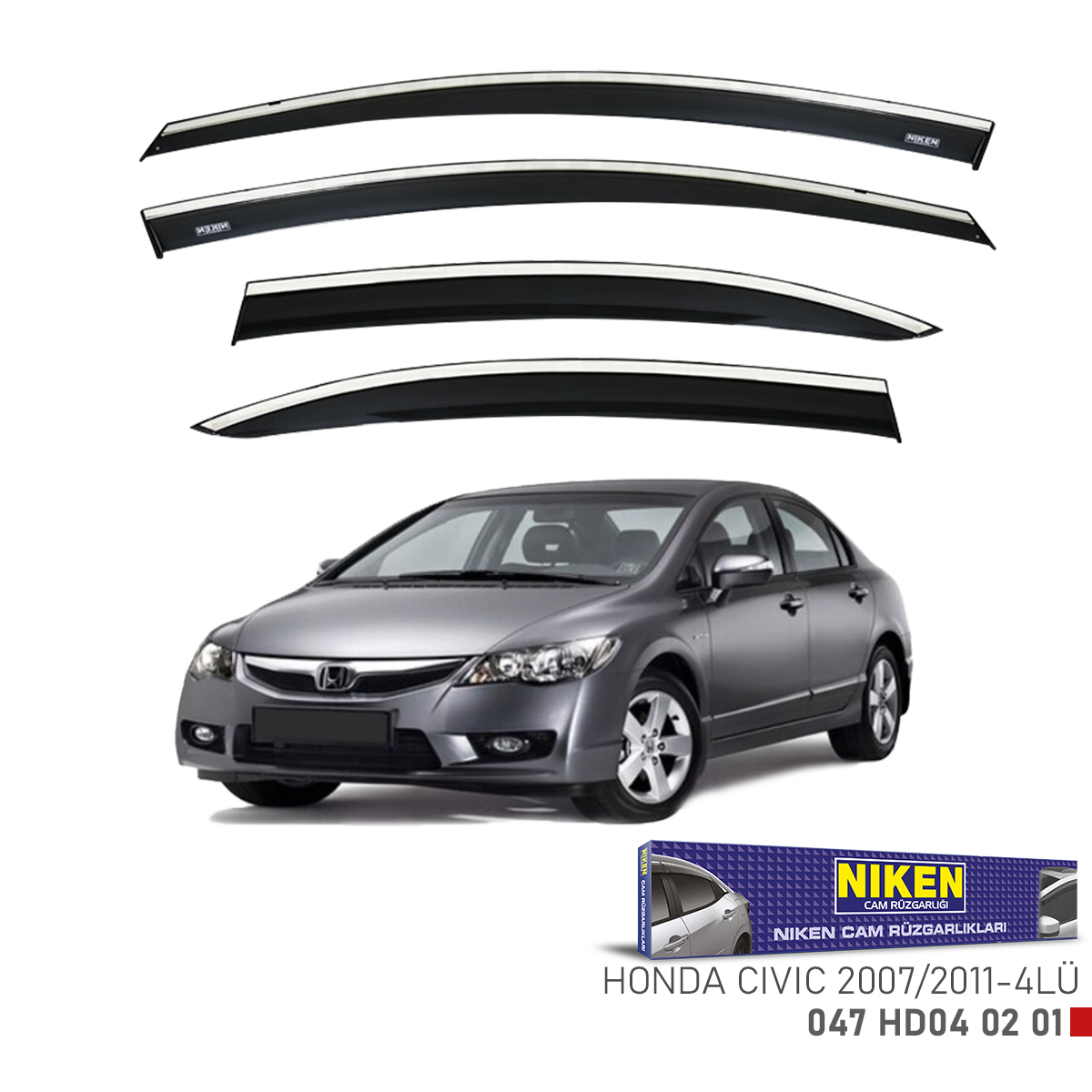 Niken Honda Civic 2007-2011 Kromlu Cam Rüzgarlığı 4Lü