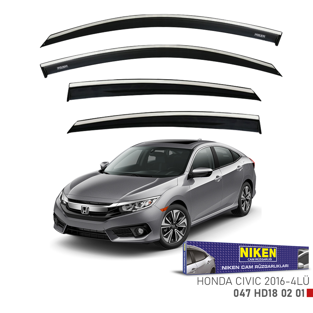 Niken Honda Civic 2016-2020 Kromlu Cam Rüzgarlığı 4Lü