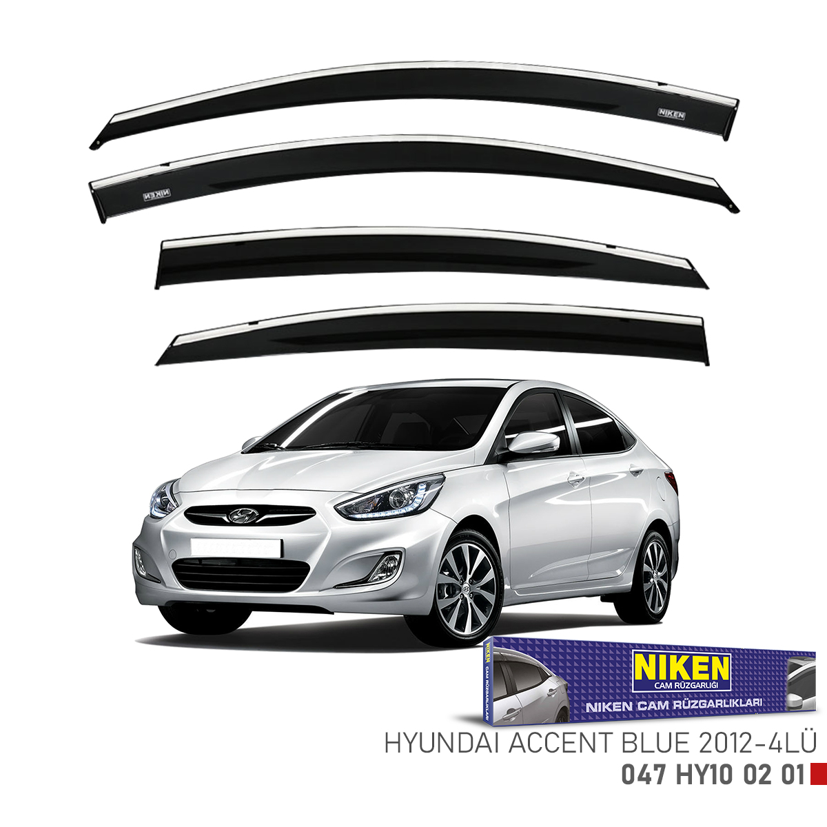 Niken Hyundai Accent Blue 2012 Sonrası Kromlu Cam Rüzgarlığı 4Lü