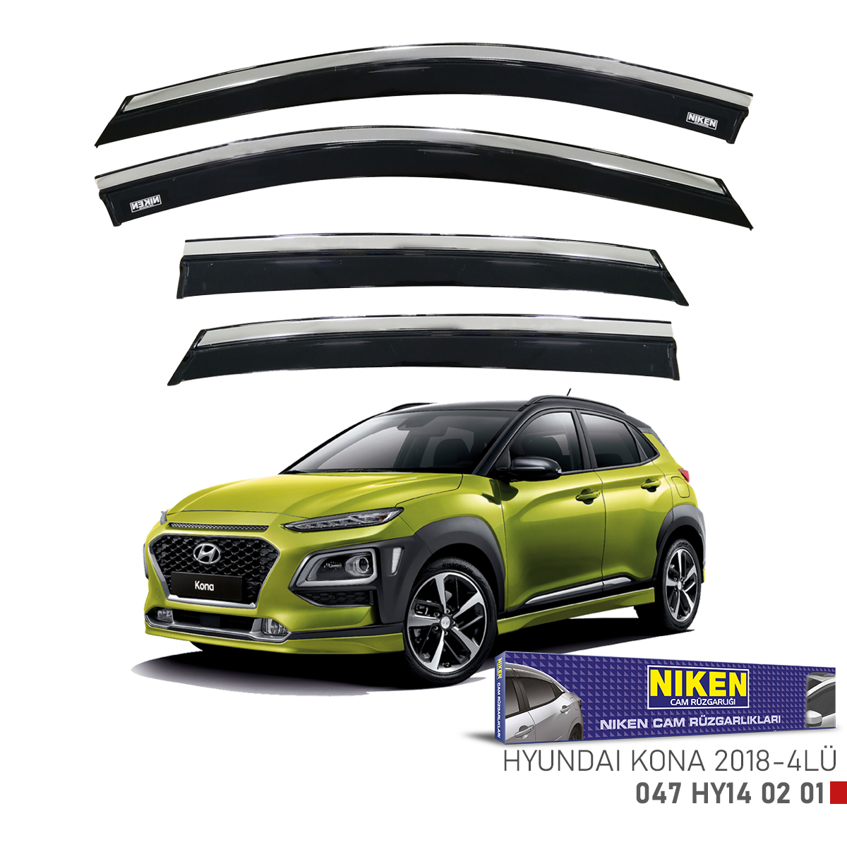 Niken Hyundai Kona 2018 Sonrası Kromlu Cam Rüzgarlığı 4Lü