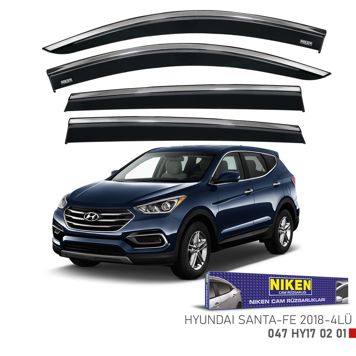 Niken Hyundai Santa Fe 2018 Sonrası Kromlu Cam Rüzgarlığı 4Lü