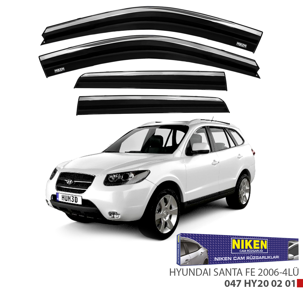 Niken Hyundai Santa Fe 2006 Sonrası Kromlu Cam Rüzgarlığı 4Lü