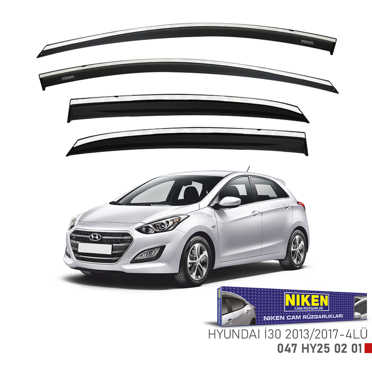 Niken Hyundai İ30 2013-2017 Kromlu Cam Rüzgarlığı 4Lü