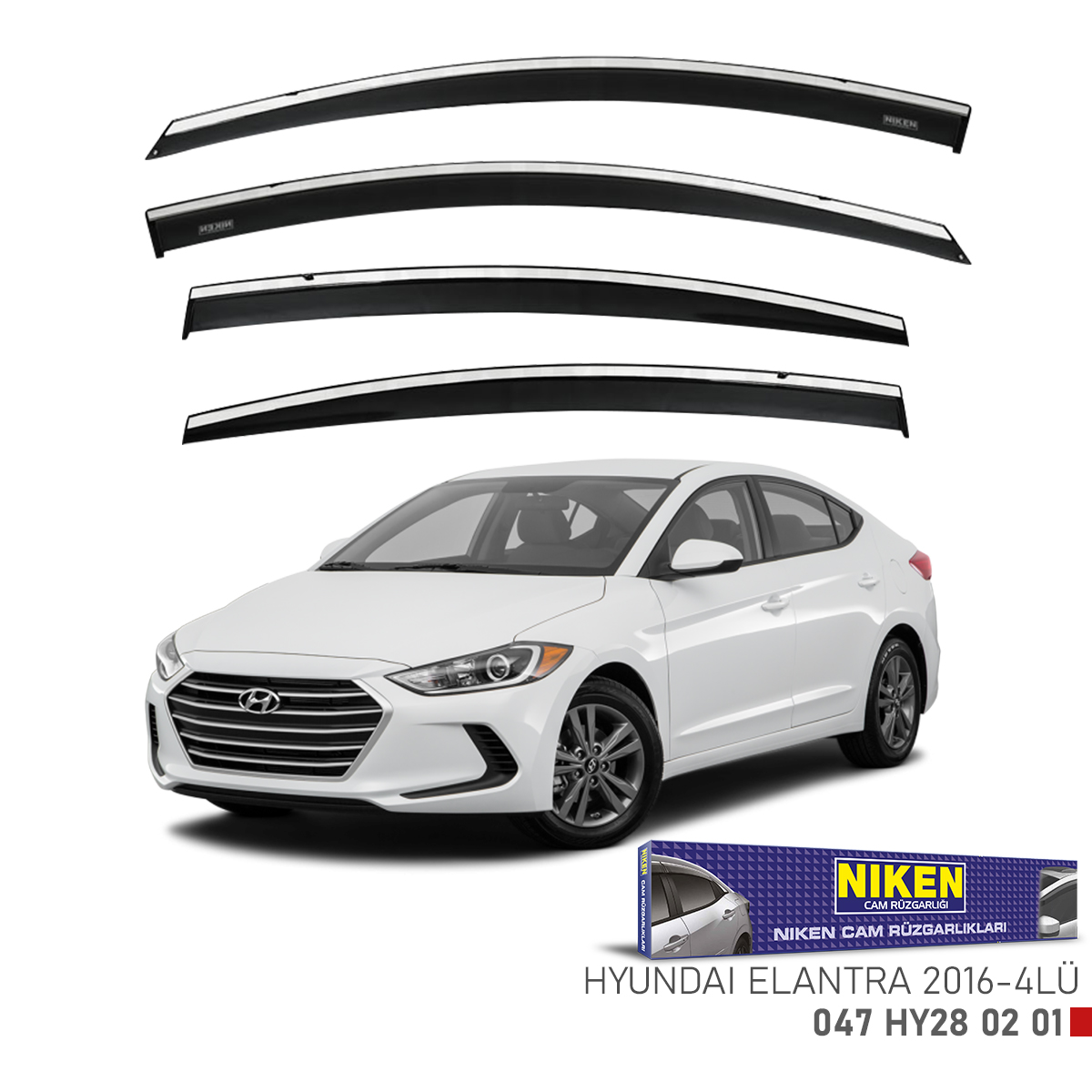 Niken Hyundai Elentra 2016 Sonrası Kromlu Cam Rüzgarlığı 4Lü