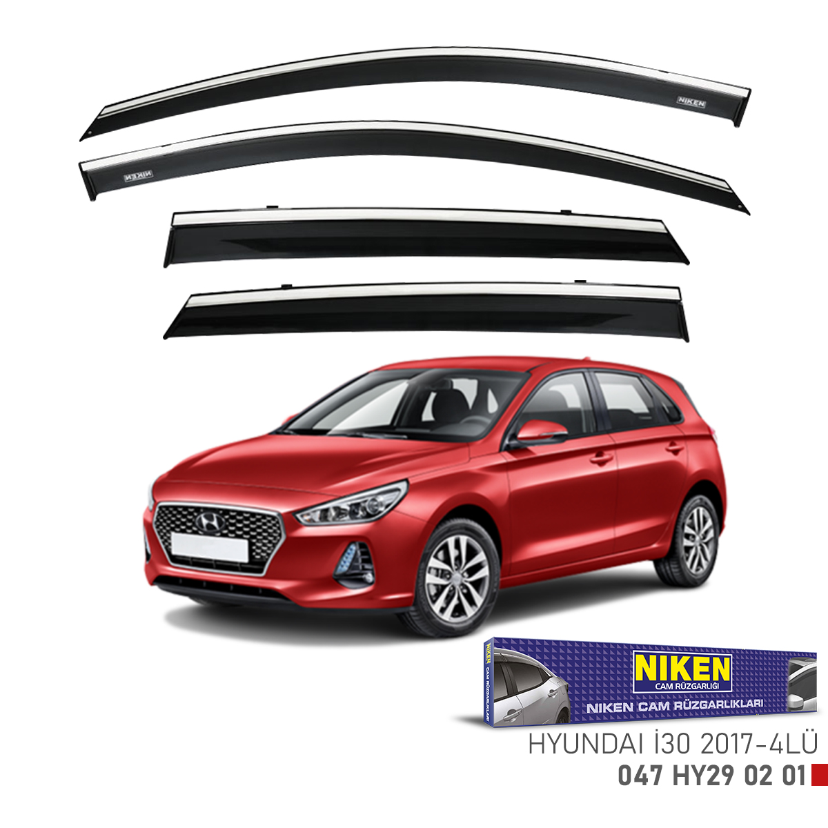 Niken Hyundai İ30 2017 Sonrası Kromlu Cam Rüzgarlığı 4Lü