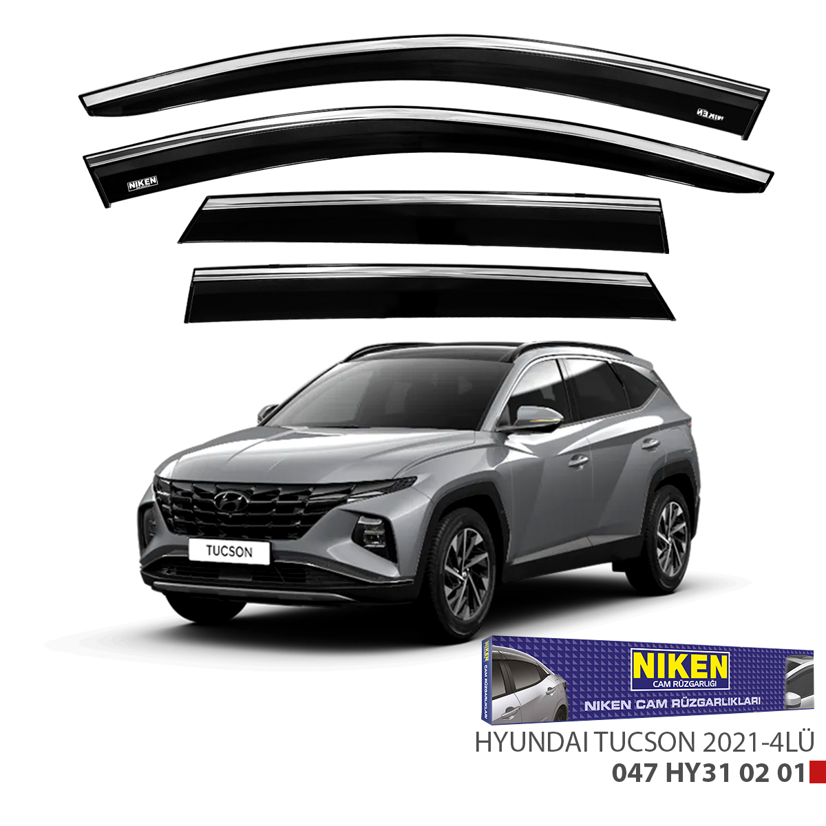 Niken Hyundai Tucson 2021 Sonrası Kromlu Cam Rüzgarlığı 4Lü