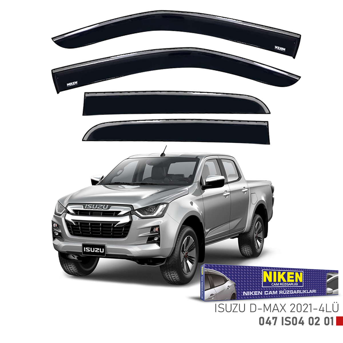 Niken Isuzu D-Max 2021 Sonrası Kromlu Cam Rüzgarlığı 4Lü