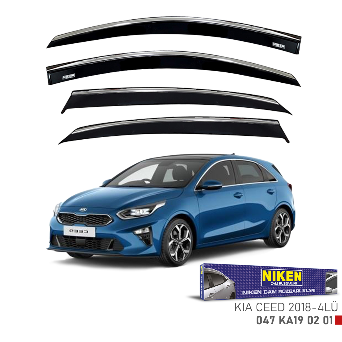 Niken Kia Ceed 2018 Sonrası Kromlu Cam Rüzgarlığı 4Lü