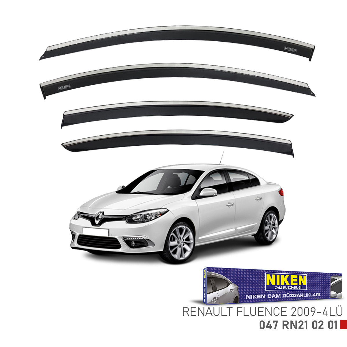 Niken Renault Fluence 2009 Sonrası Kromlu Cam Rüzgarlığı 4Lü