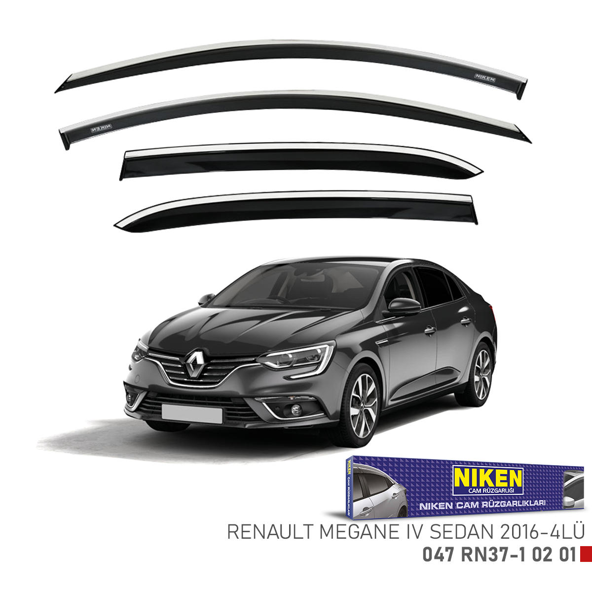 Niken Renault Megane 4 2016 Sonrası Sedan Kromlu Cam Rüzgarlığı 4Lü