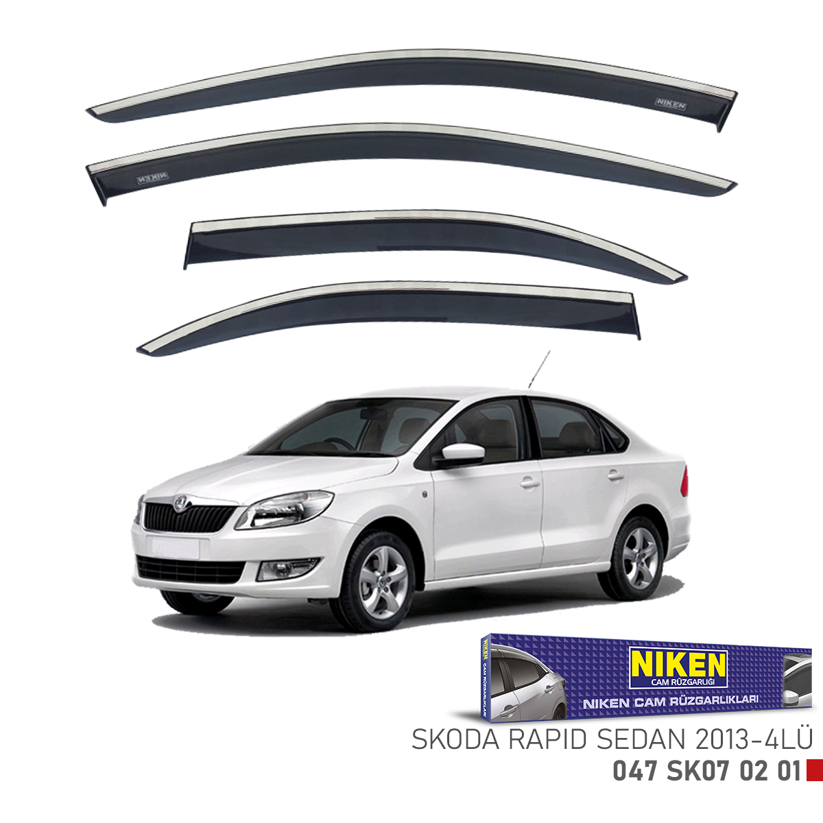 Niken Skoda Rapid Sedan 2013 Sonrası Kromlu Cam Rüzgarlığı 4Lü