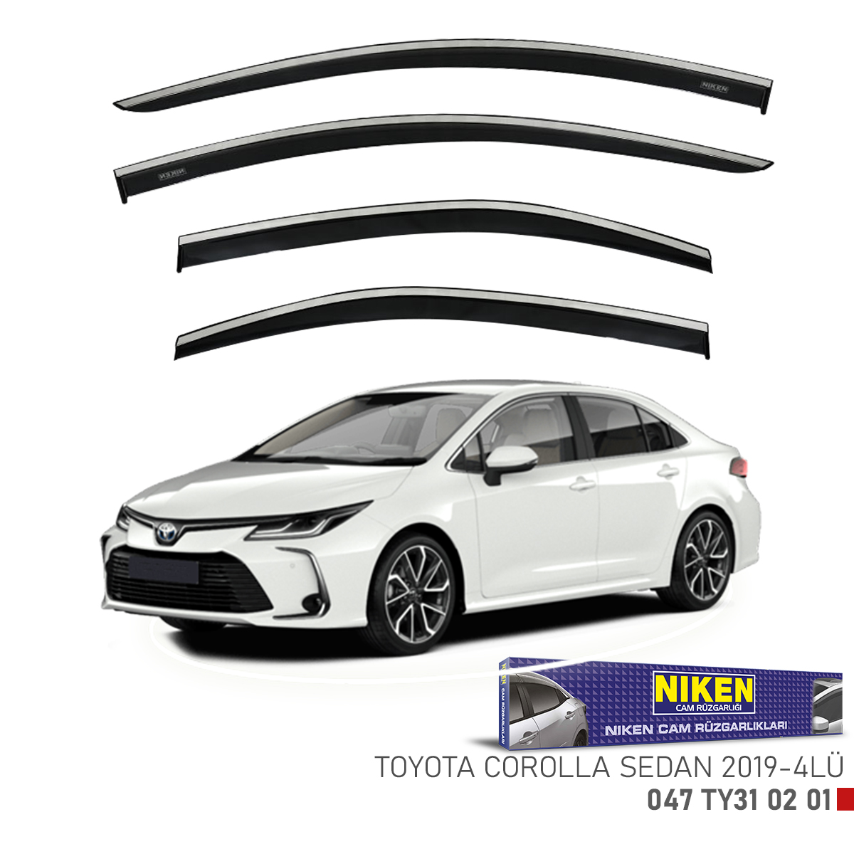 Niken Toyota Corolla Sedan 2019 Sonrası Kromlu Cam Rüzgarlığı 4Lü