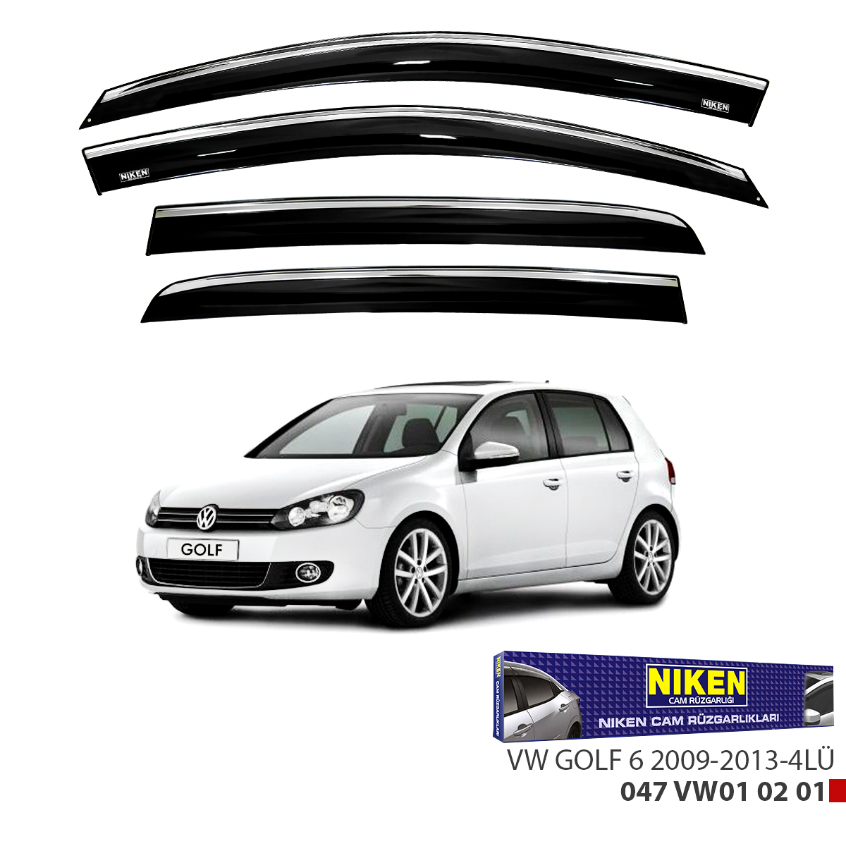 Niken Vw Golf 6 2009-2013 Kromlu Cam Rüzgarlığı 4Lü