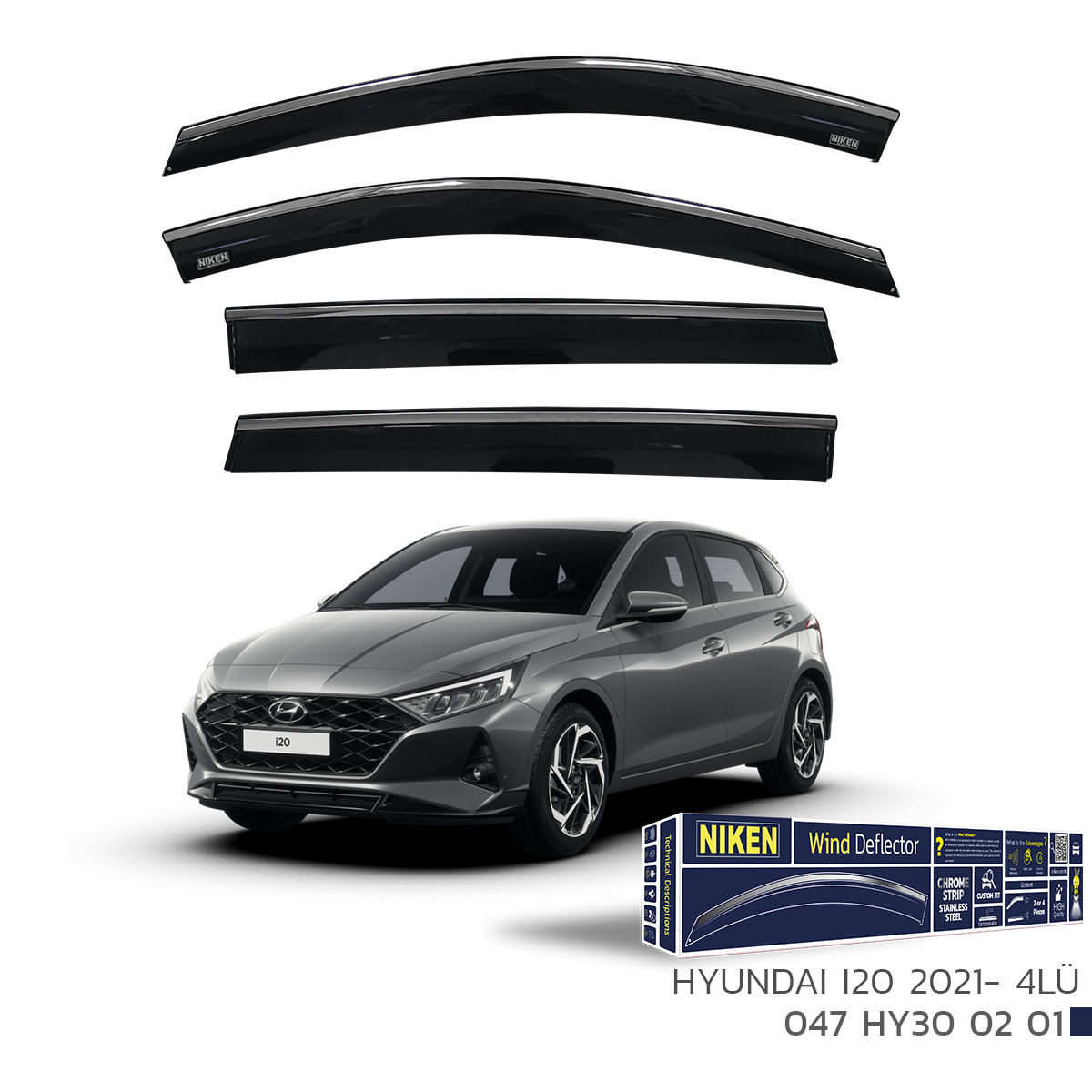 Niken%20Hyundai%20İ20%202021%20Sonrası%20Uyumlu%20Kromlu%20Cam%20Rüzgarlığı%204Lü