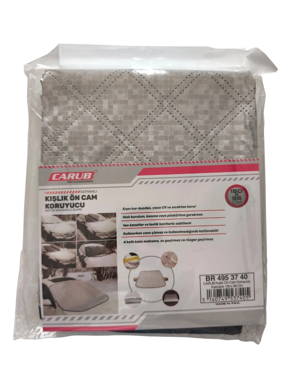 Kışlık Otomobil Araç Ön Cam Koruyucu Kar Buz Önleyici Katmanlı 150x96 Cm