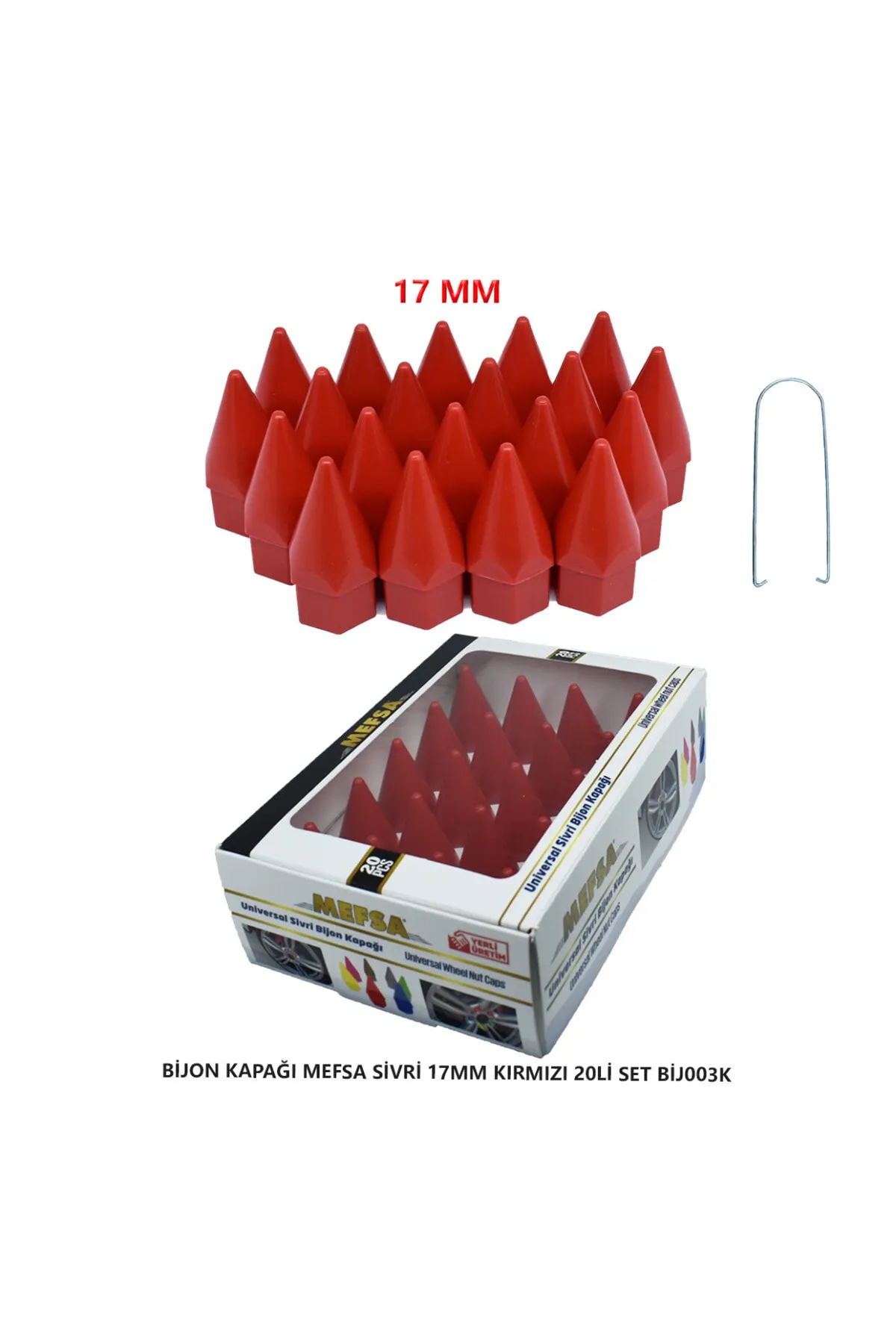 Bijon Kapağı Sivri 17 Mm Kırmızı 20 Li Set