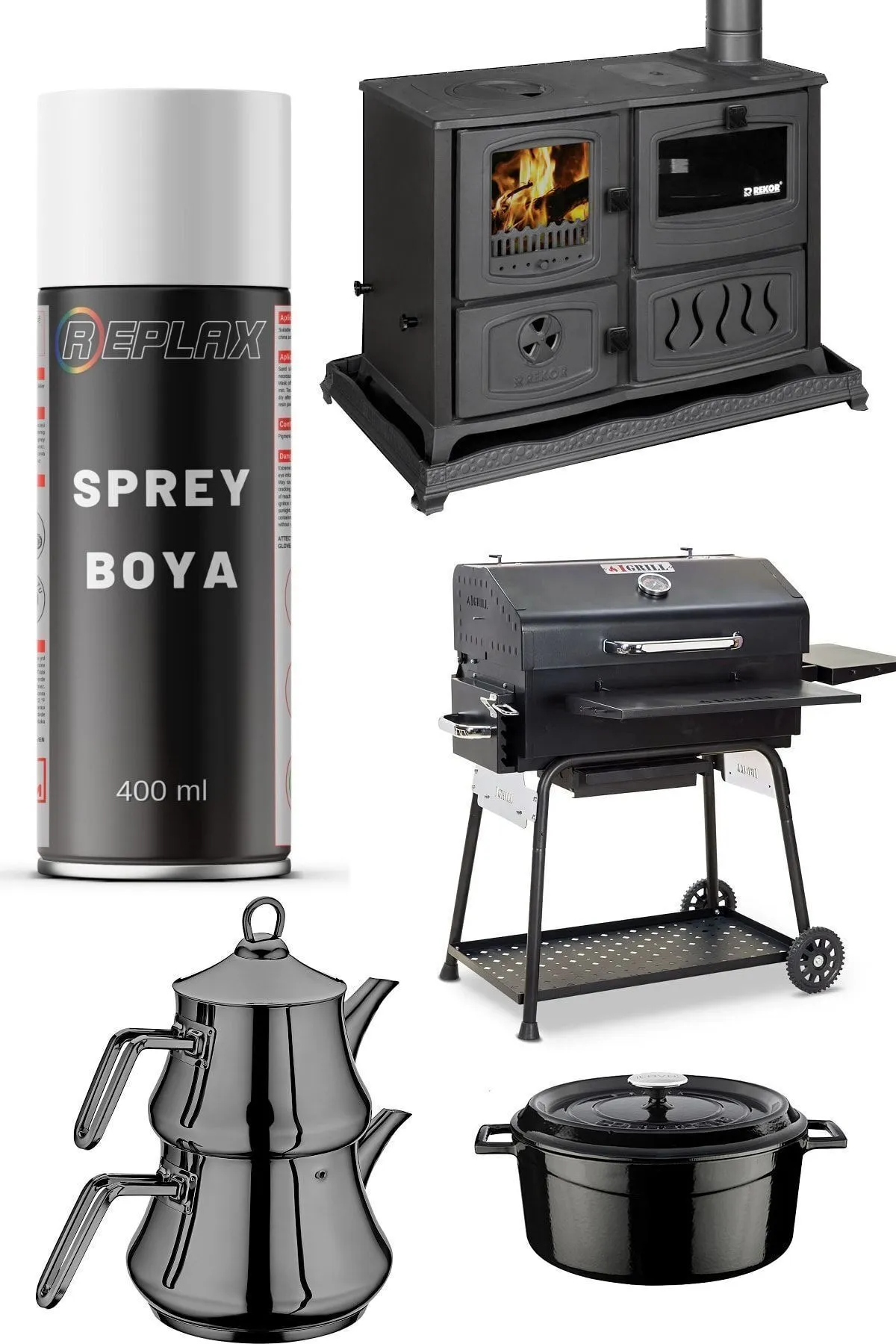 Mat Siyah Çaydanlık Tava Tencere Cezve Emaye Isıya Dayanaklı 690° Sprey Boyası 400 Ml.