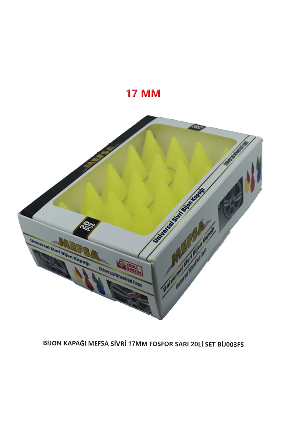 Bijon Kapağı Sivri 17 Mm Fosfor Sarı 20 Li Set