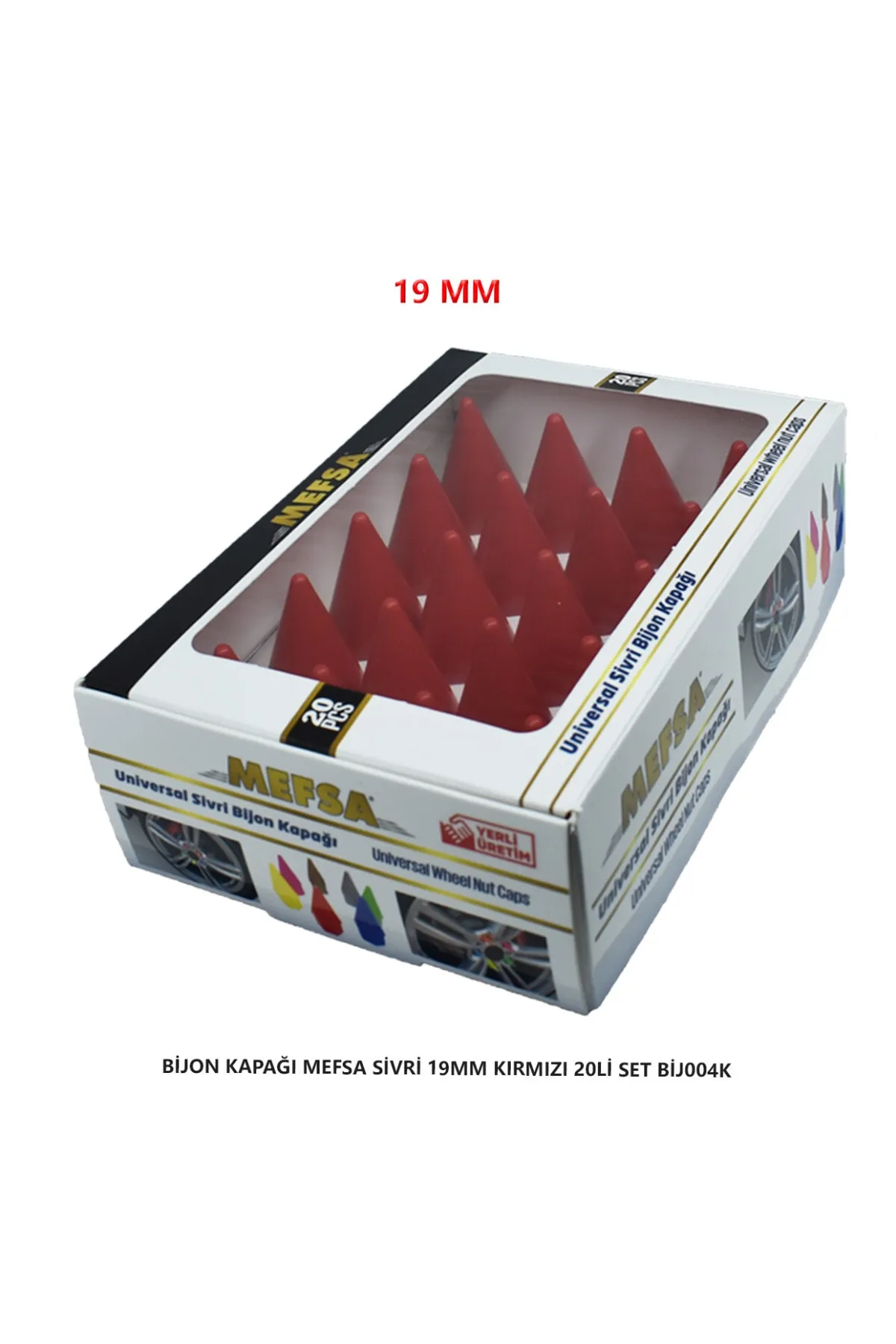Bijon Kapağı Sivri 19 Mm Kırmızı 20 Li Set