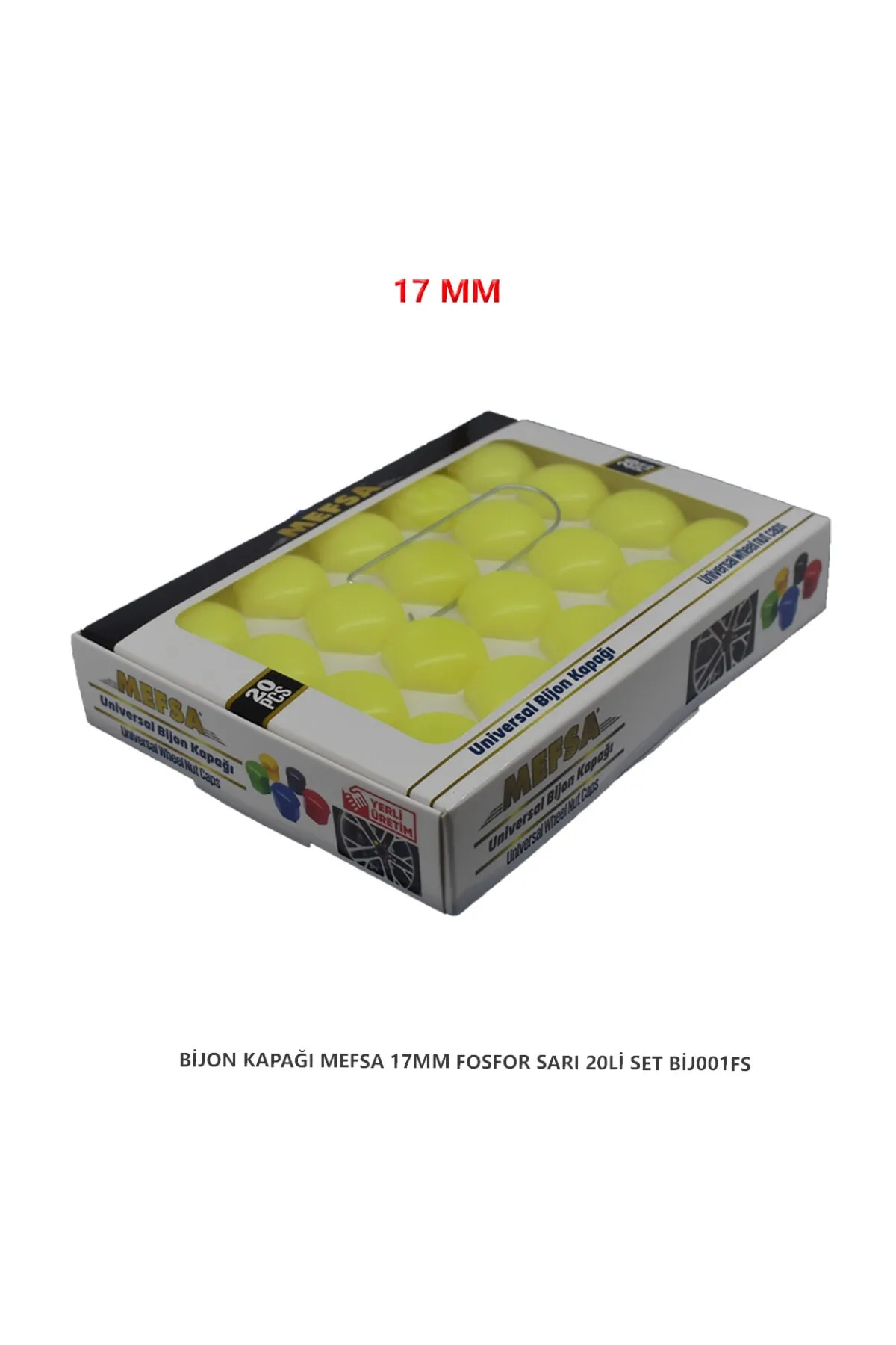 Bijon Kapağı Düz 17 Mm Fosfor Sarı 20 Li Set