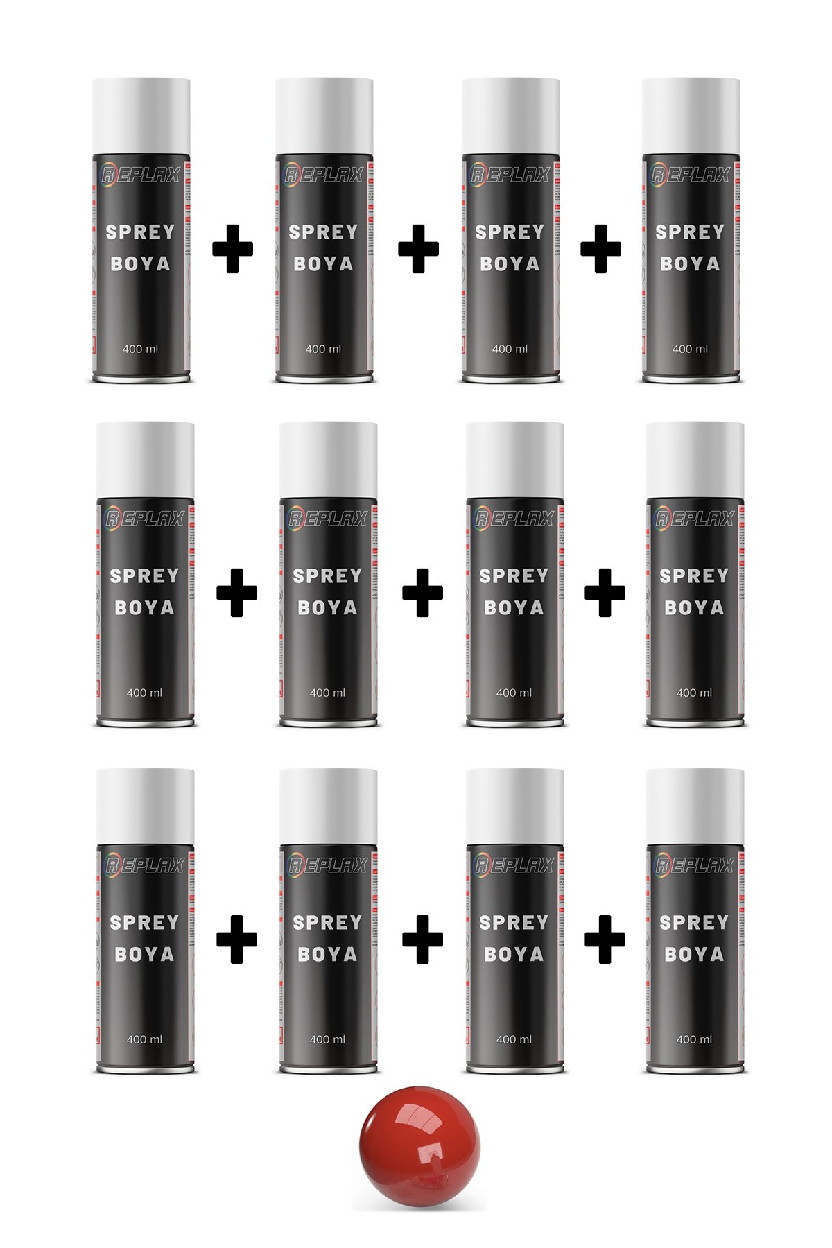 12 Adet Ral 3000 Ateş Kırmızı Sprey Boya 400 ml