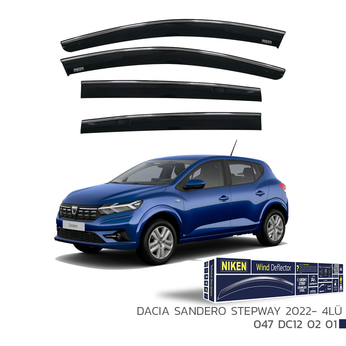 Niken%20Dacia%20Sandero%20Stepway%202022%20Sonrası%20Uyumlu%20Kromlu%20Cam%20Rüzgarlığı%204Lü