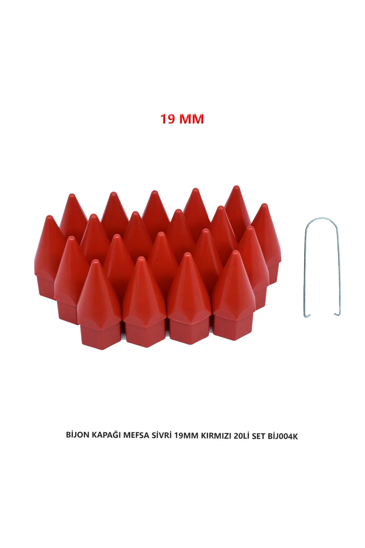 Bijon Kapağı Sivri 19 Mm Kırmızı 20 Li Set