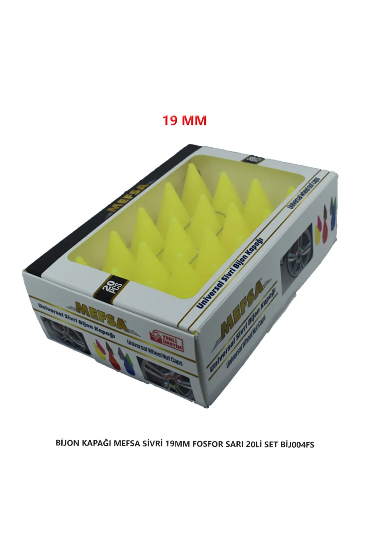 Bijon Kapağı Sivri 19 Mm Fosfor Sarı 20 Li Set
