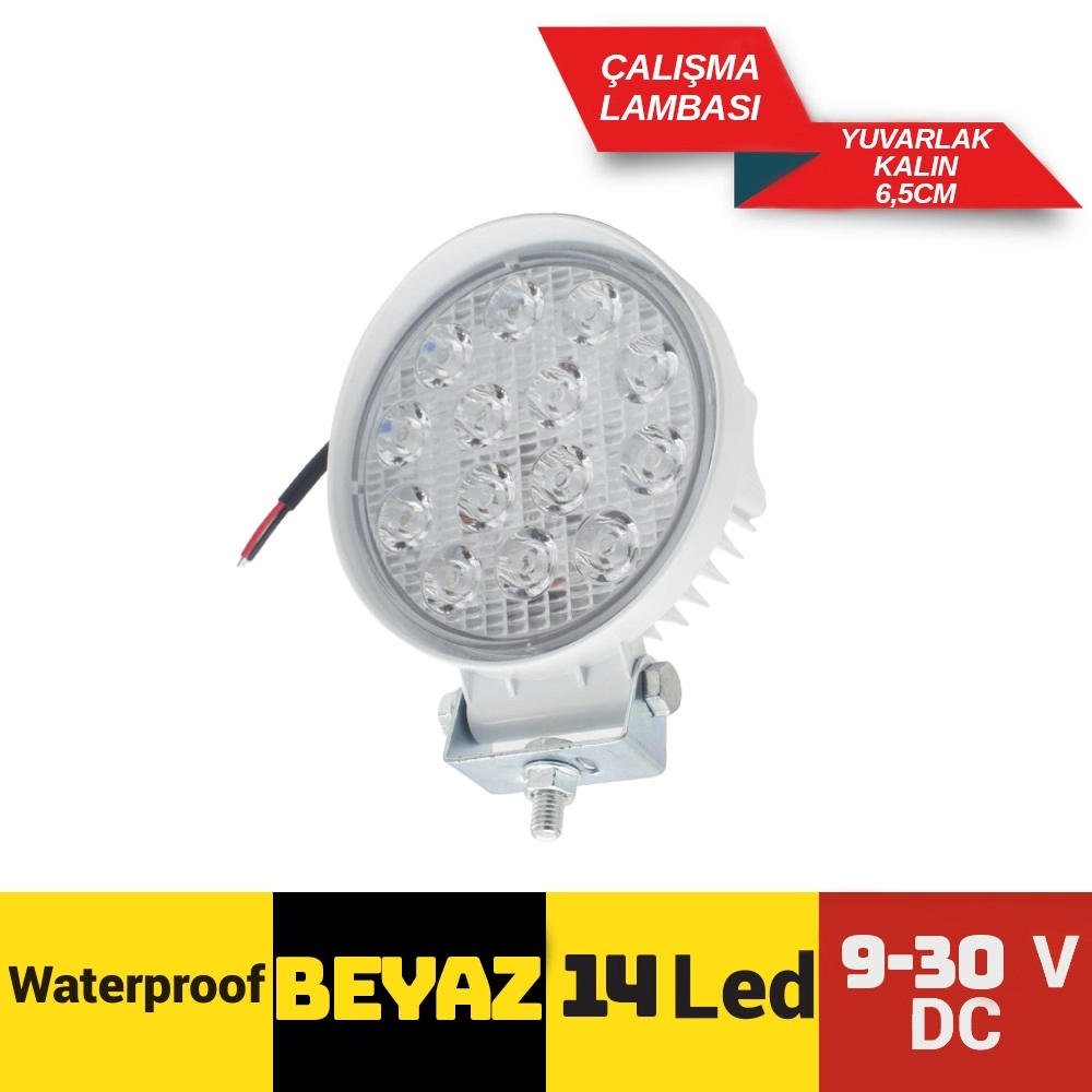 Off Road Sis Farı Çalışma Lambası Beyaz Kalın Kasa 14 Led Yuvarlak Su Geçirmez Sis Lambası br